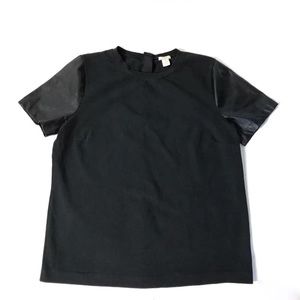 Faux Leather Short Sleeves T-Shirt Top